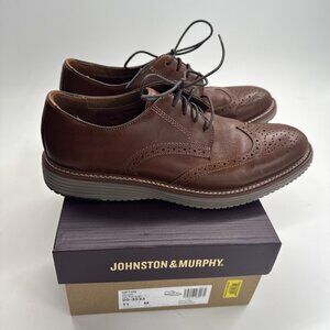 Johnston & Murphy Leather Upton Wingtip Oxford Shoes Mens 11 M Tan Dress w/ Box